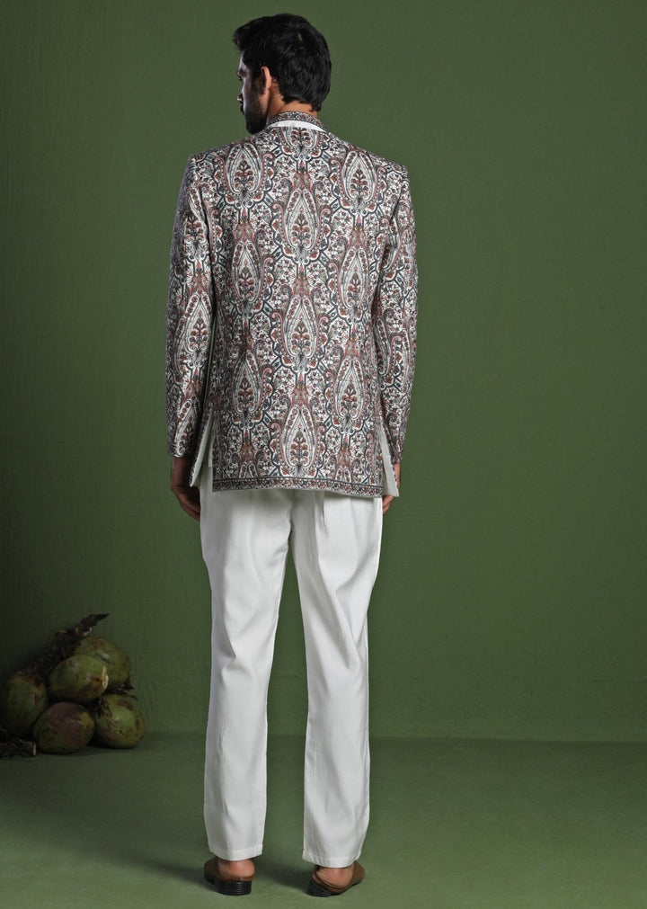 Ivory Multi - Colored Embroidered Jodhpuri Set Kalpraag - Fabilicious Fashion