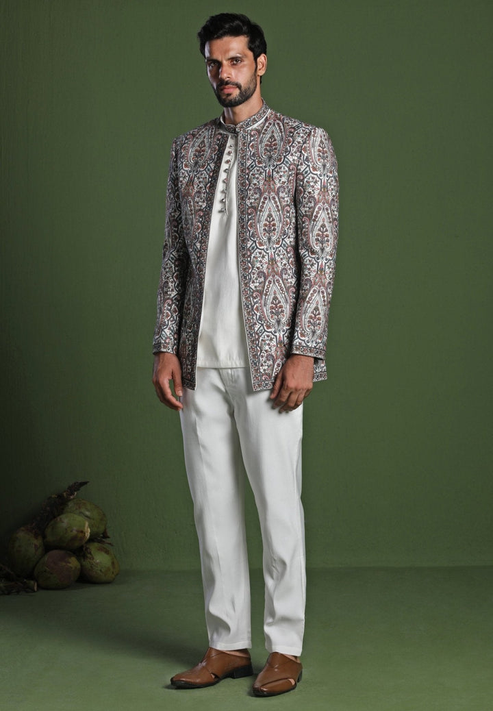 Ivory Multi - Colored Embroidered Jodhpuri Set Kalpraag - Fabilicious Fashion
