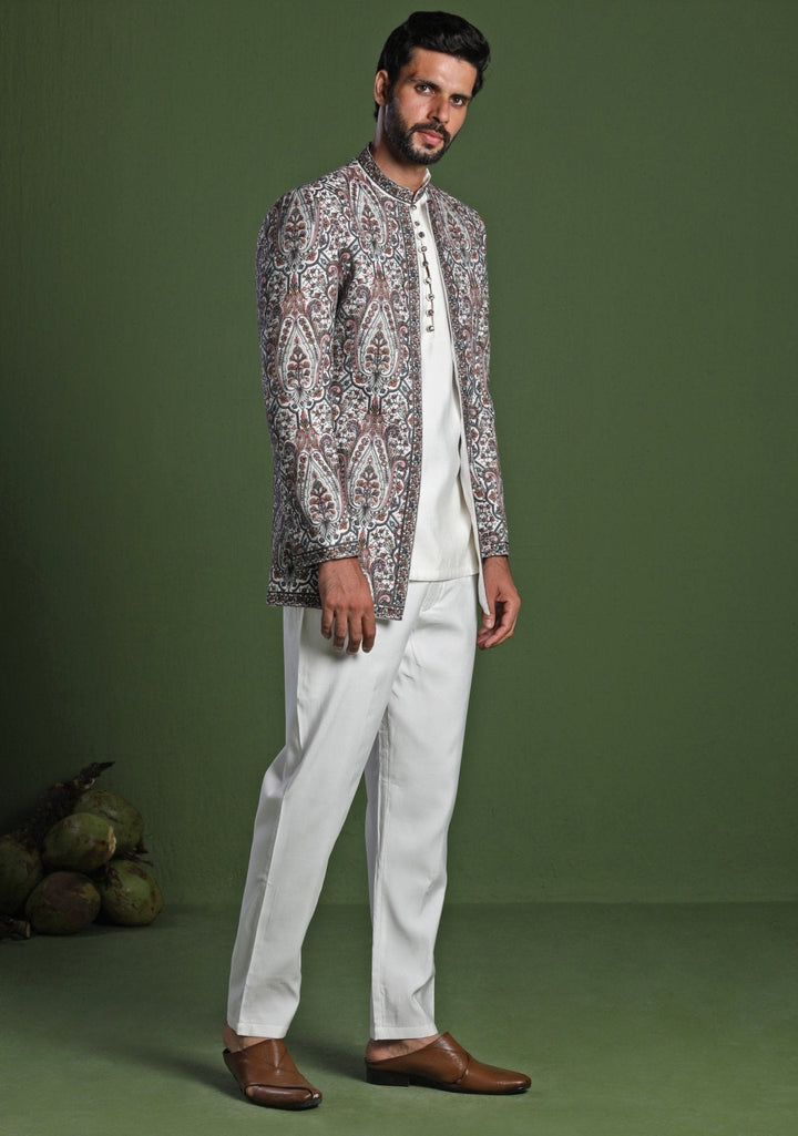 Ivory Multi - Colored Embroidered Jodhpuri Set Kalpraag - Fabilicious Fashion