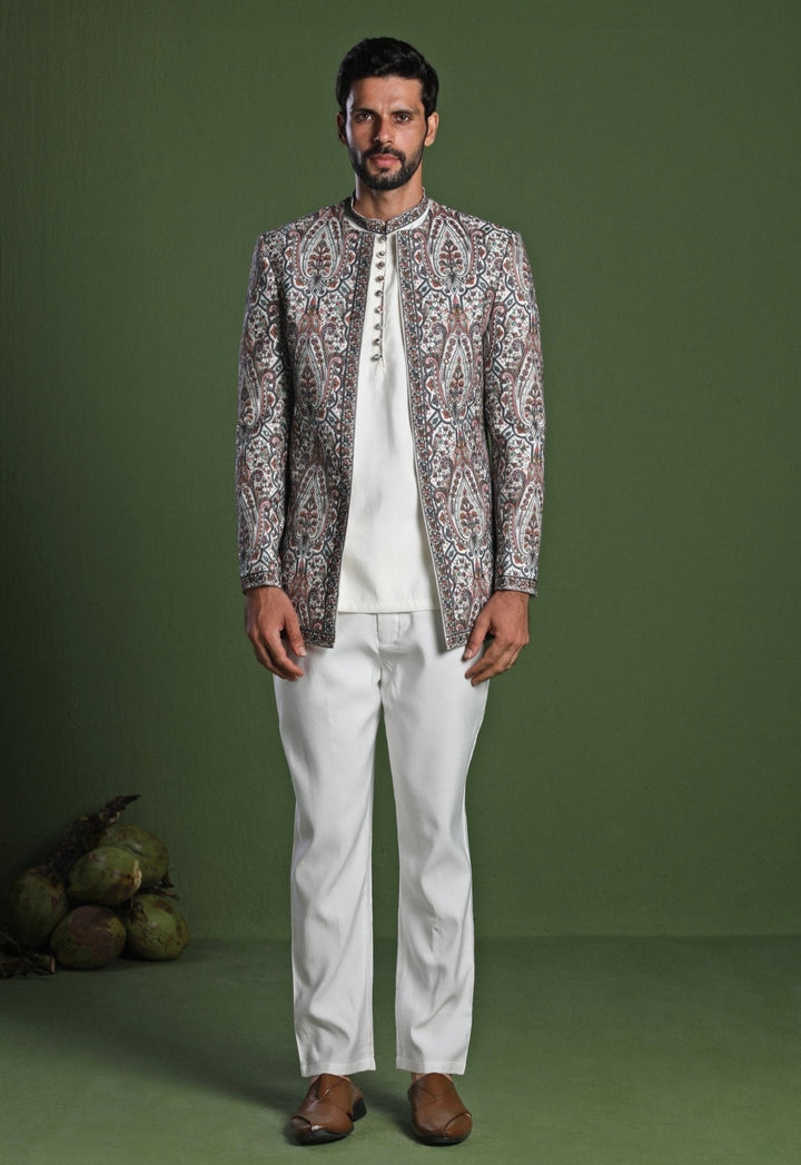 Ivory Multi - Colored Embroidered Jodhpuri Set Kalpraag - Fabilicious Fashion