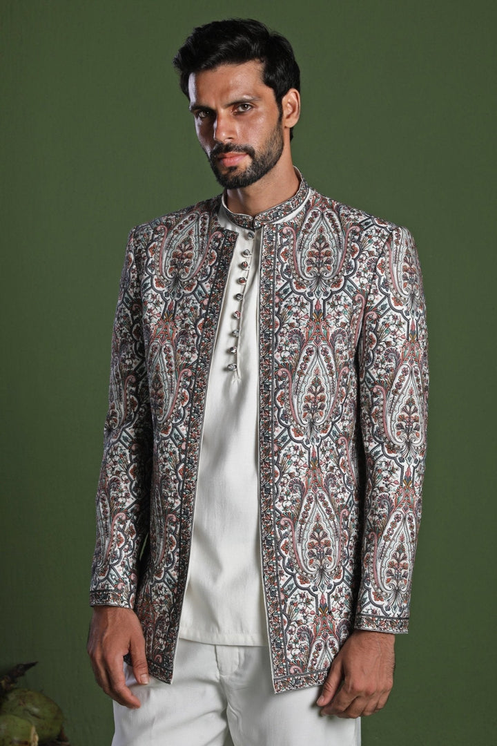 Ivory Multi - Colored Embroidered Jodhpuri Set Kalpraag - Fabilicious Fashion