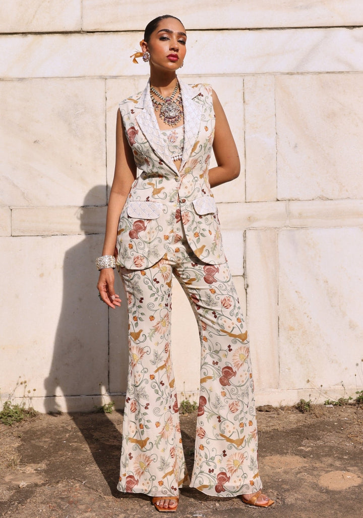 Ivory Printed Jacket set with Pants Seema Thukral - Fabilicious Fashion