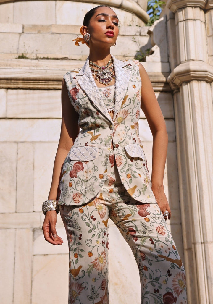 Ivory Printed Jacket set with Pants Seema Thukral - Fabilicious Fashion