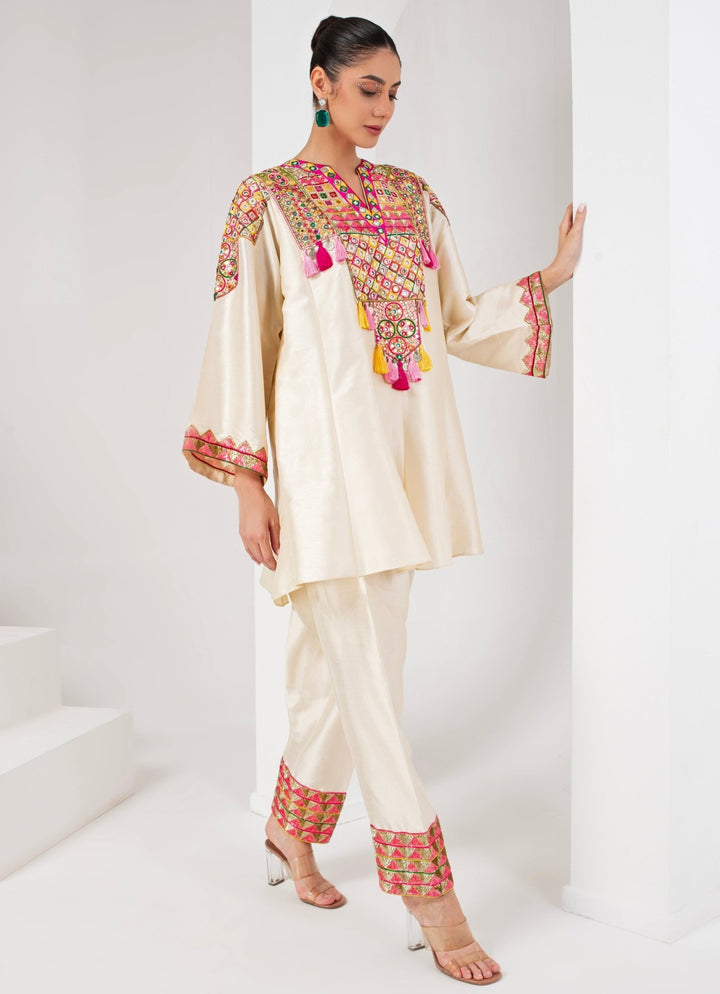 Ivory Silk Kurta and Salwar Pant set Akara - Fabilicious Fashion