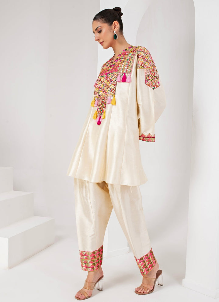 Ivory Silk Kurta and Salwar Pant set Akara - Fabilicious Fashion
