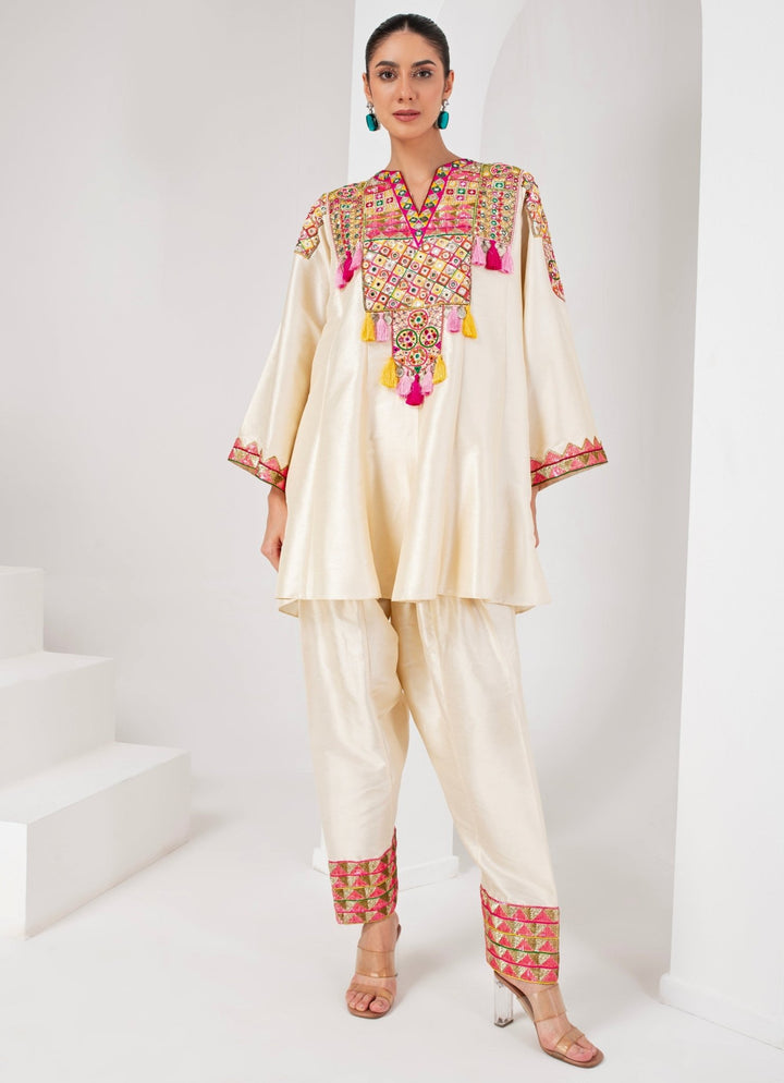Ivory Silk Kurta and Salwar Pant set Akara - Fabilicious Fashion