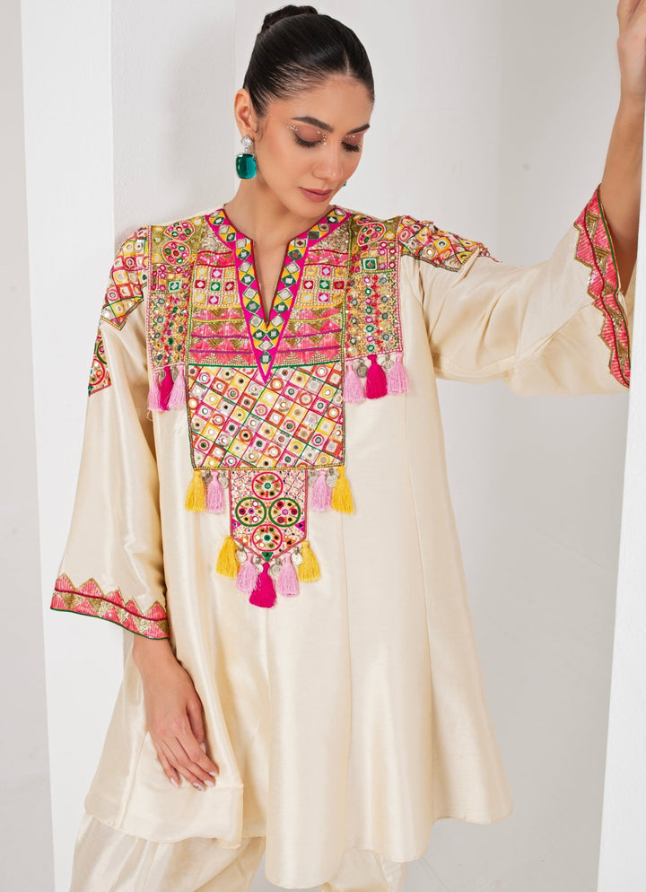 Ivory Silk Kurta and Salwar Pant set Akara - Fabilicious Fashion