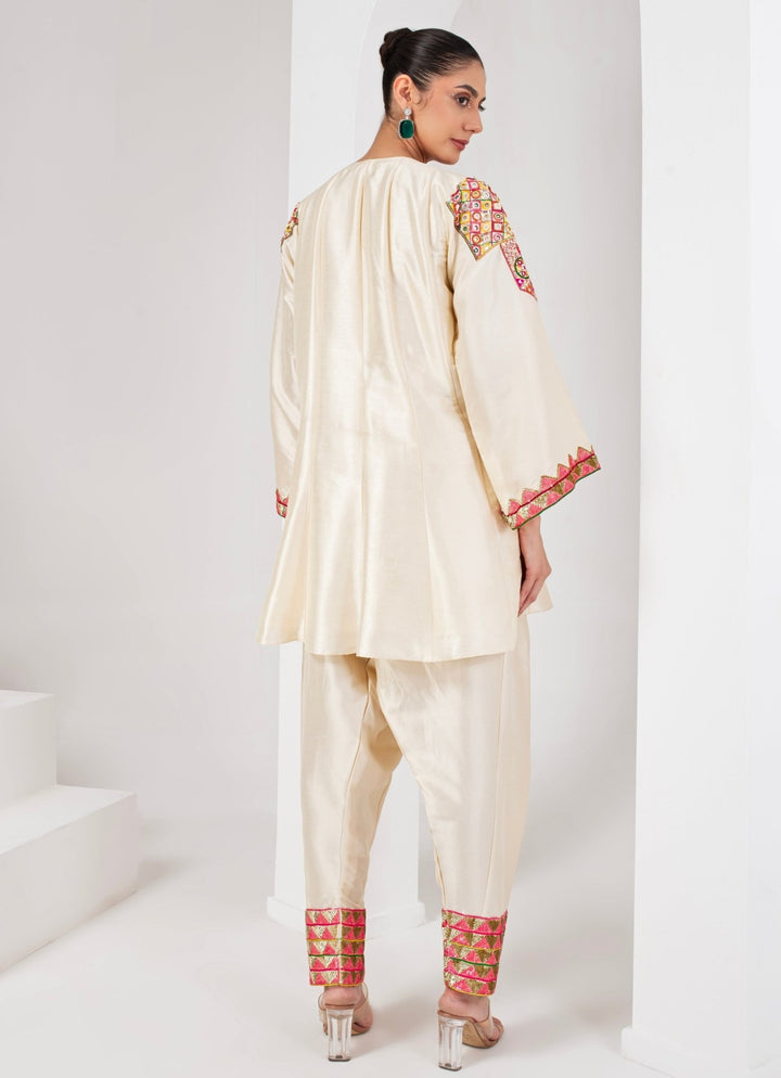 Ivory Silk Kurta and Salwar Pant set Akara - Fabilicious Fashion