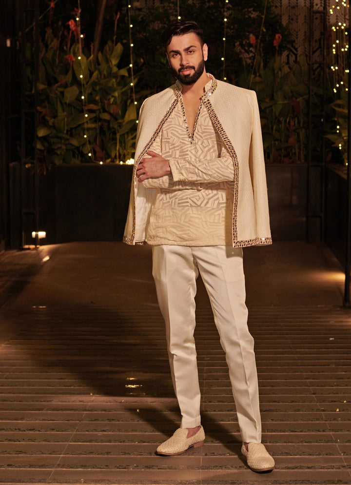 Ivory Silk Short Jacket Set Jigar and Nikita - Fabilicious Fashion