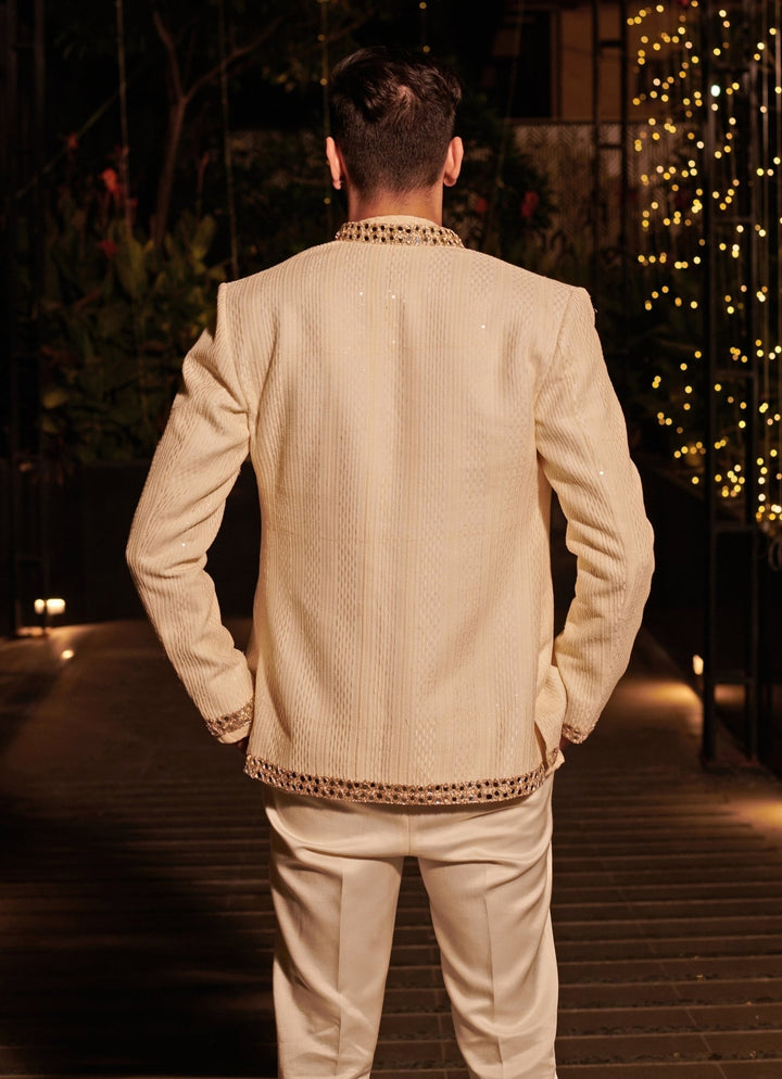 Ivory Silk Short Jacket Set Jigar and Nikita - Fabilicious Fashion