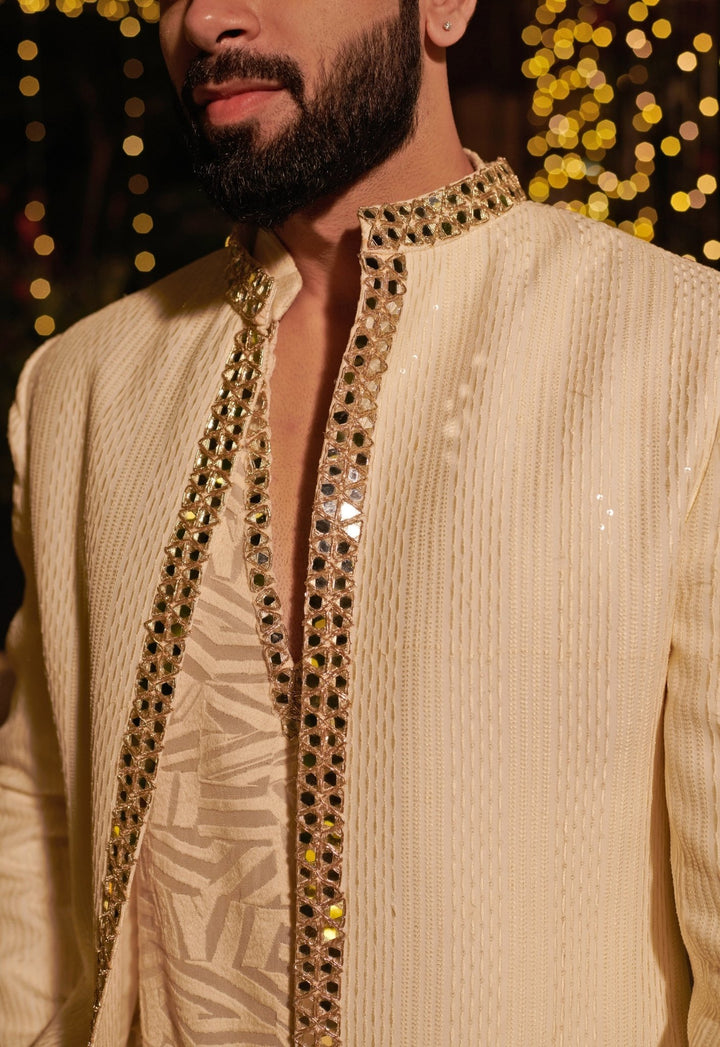 Ivory Silk Short Jacket Set Jigar and Nikita - Fabilicious Fashion