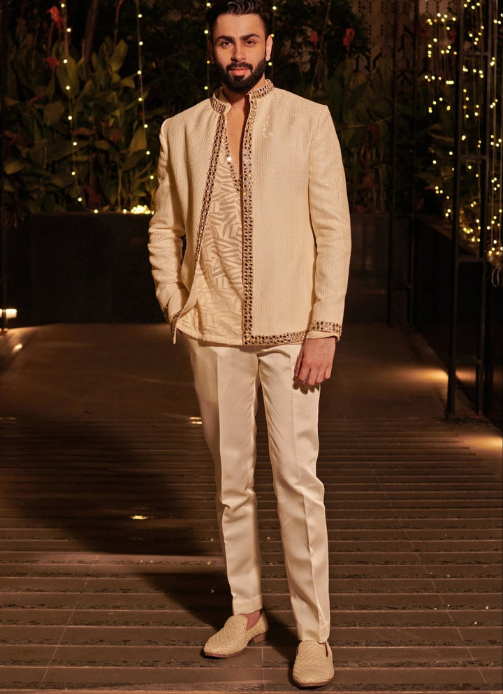 Ivory Silk Short Jacket Set Jigar and Nikita - Fabilicious Fashion