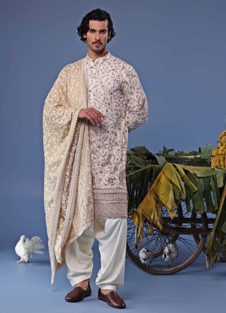 Ivory Thread Embroidered Kurta Patiala Pant Set Kalpraag - Fabilicious Fashion