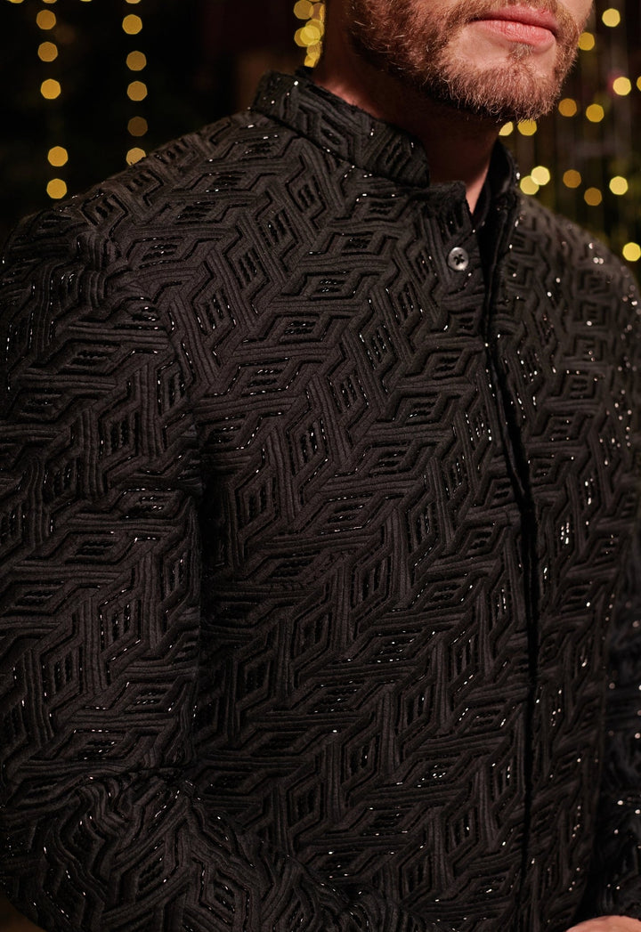 Jet Black Embroidered Sherwani Set Jigar and Nikita - Fabilicious Fashion