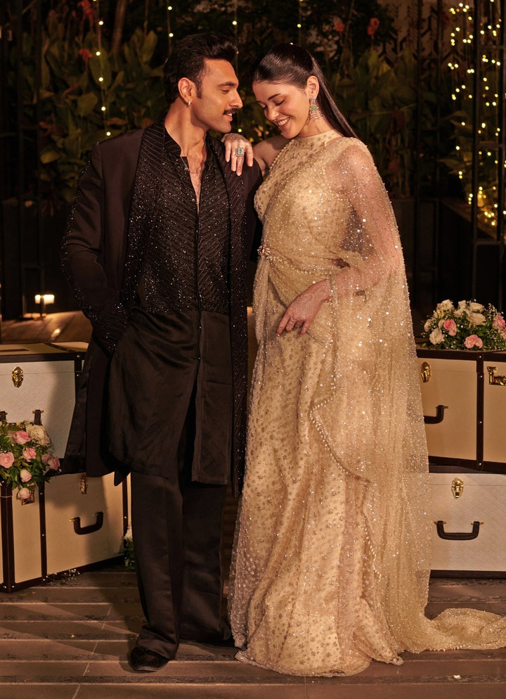 Jet Black Long Jacket Indowestern Set Jigar and Nikita - Fabilicious Fashion