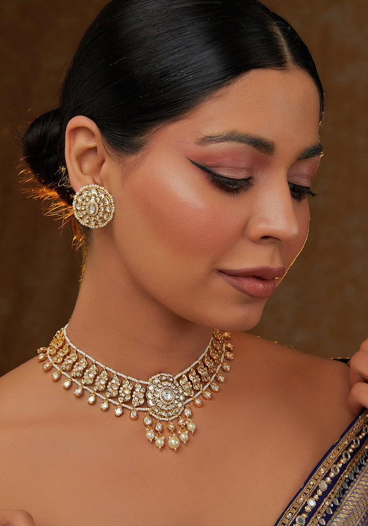 Kundan And Stone Circular Motif Necklace Set Zevar by Geeta - Fabilicious Fashion