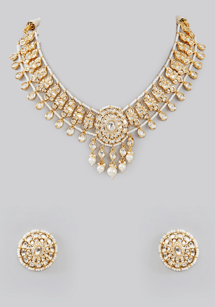 Kundan And Stone Circular Motif Necklace Set Zevar by Geeta - Fabilicious Fashion