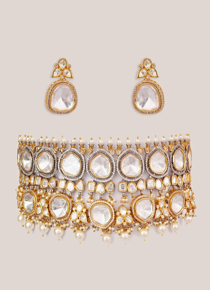 Kundan Uncut Polki Gold Choker Set Zevar by Geeta - Fabilicious Fashion