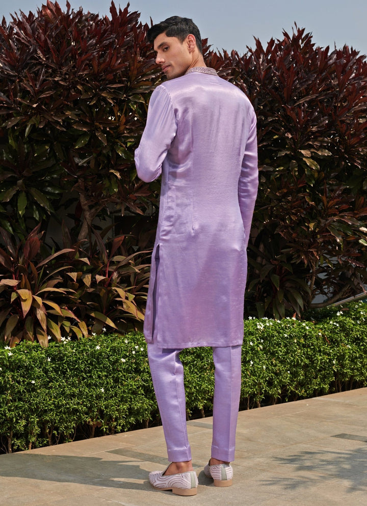 Lavender Embroidered Silk Kurta Pant Set Jigar and Nikita - Fabilicious Fashion