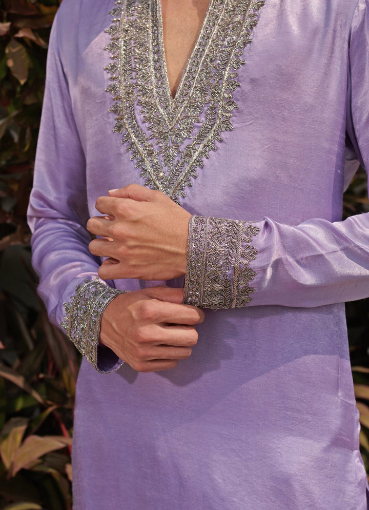 Lavender Embroidered Silk Kurta Pant Set Jigar and Nikita - Fabilicious Fashion