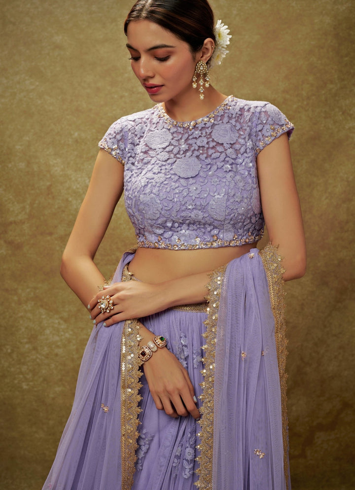 Lavender Floral Embroidered Lehenga Set Renee Label - Fabilicious Fashion