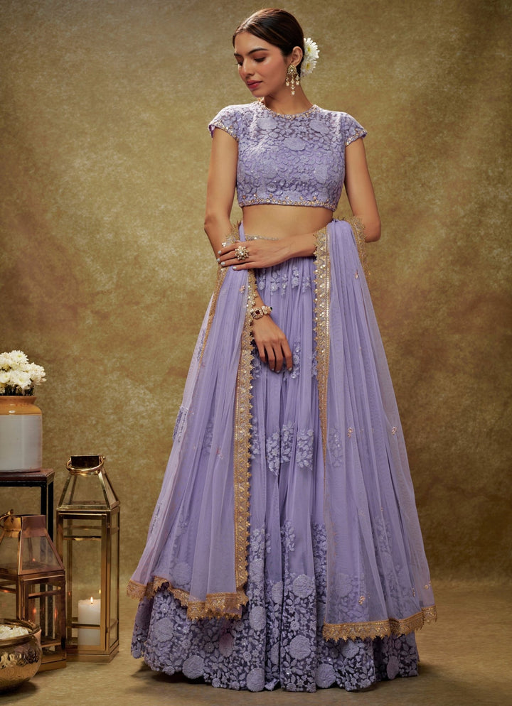 Lavender Floral Embroidered Lehenga Set Renee Label - Fabilicious Fashion