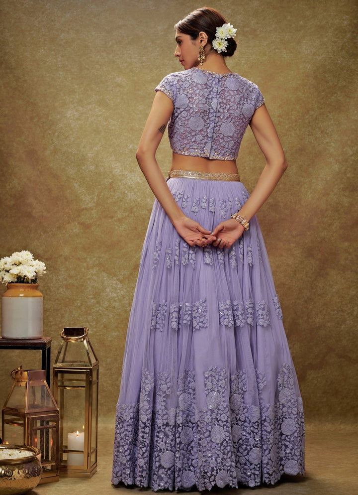 Lavender Floral Embroidered Lehenga Set Renee Label - Fabilicious Fashion