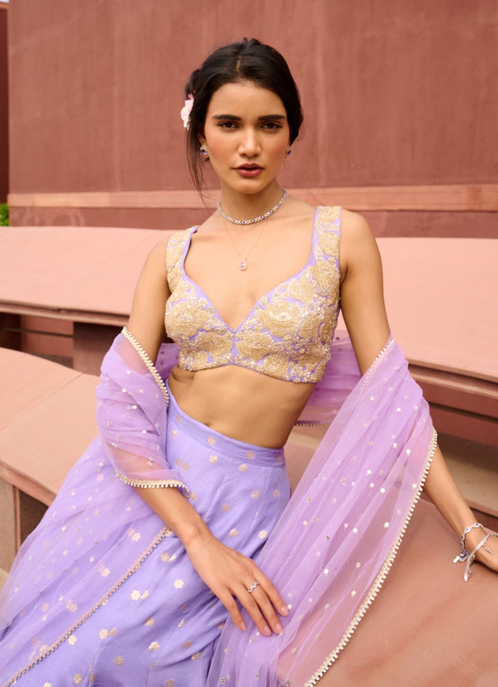 Lavender Jamewar Lehenga set Chamee and Palak - Fabilicious Fashion