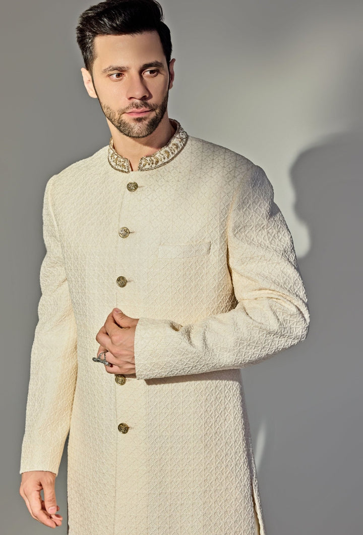 Light Pink Embroidered Achkan And Pant Set Chatenya Mittal - Fabilicious Fashion