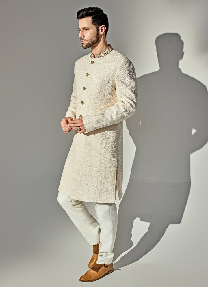 Light Pink Embroidered Achkan And Pant Set Chatenya Mittal - Fabilicious Fashion