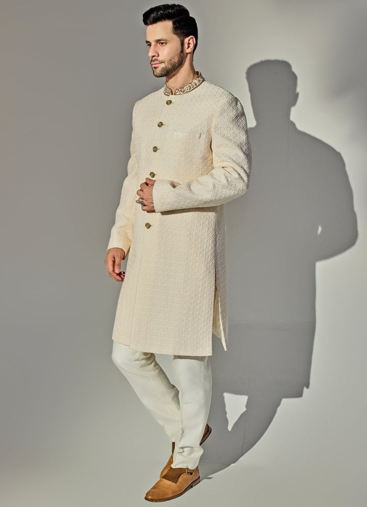 Light Pink Embroidered Achkan And Pant Set Chatenya Mittal - Fabilicious Fashion