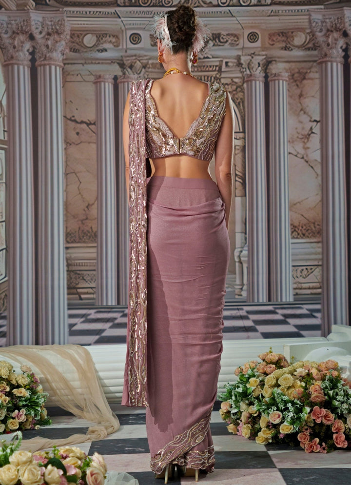 Lilac Draped Sequin Embroidered Georgette Saree Nidhika Shekhar - Fabilicious Fashion