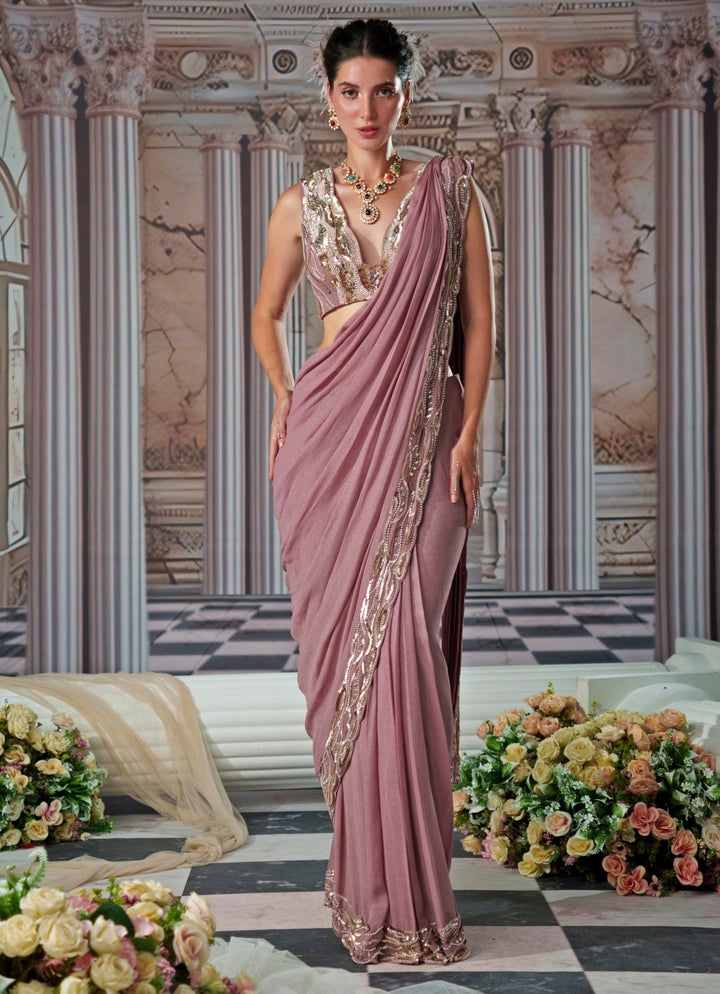 Lilac Draped Sequin Embroidered Georgette Saree Nidhika Shekhar - Fabilicious Fashion