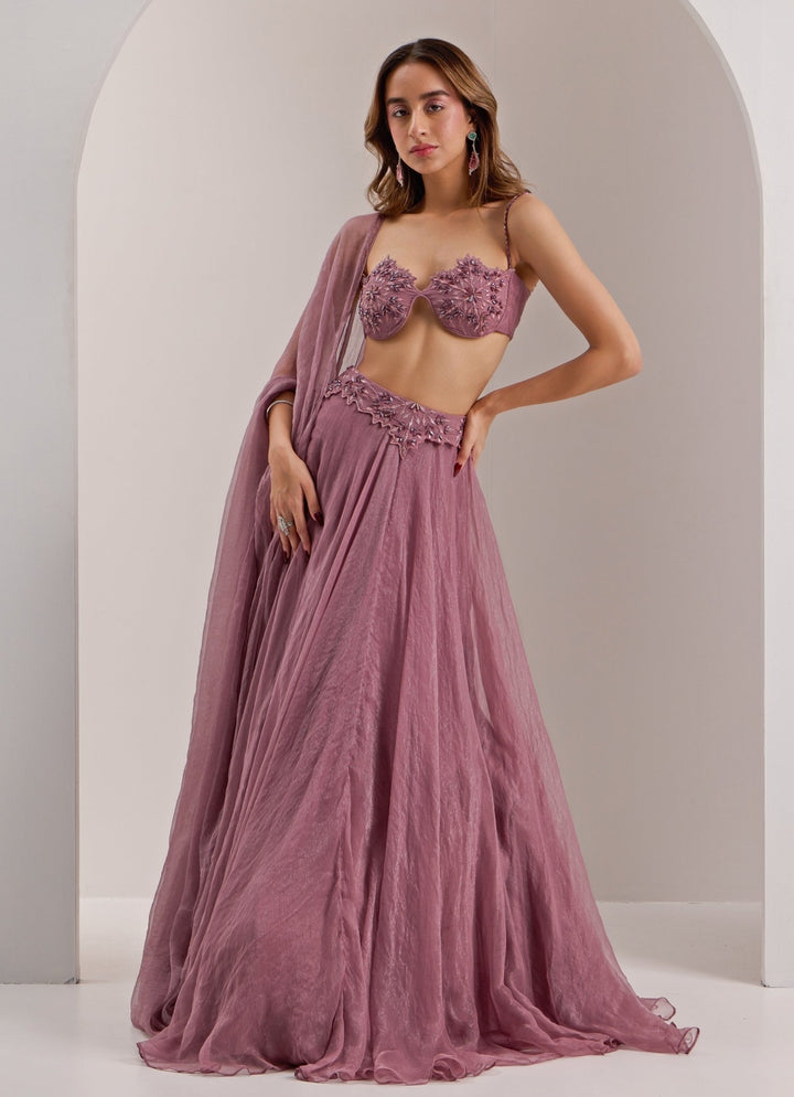 Lilac Embellished Lehenga With Snowflake Bralette Silky Bindra - Fabilicious Fashion