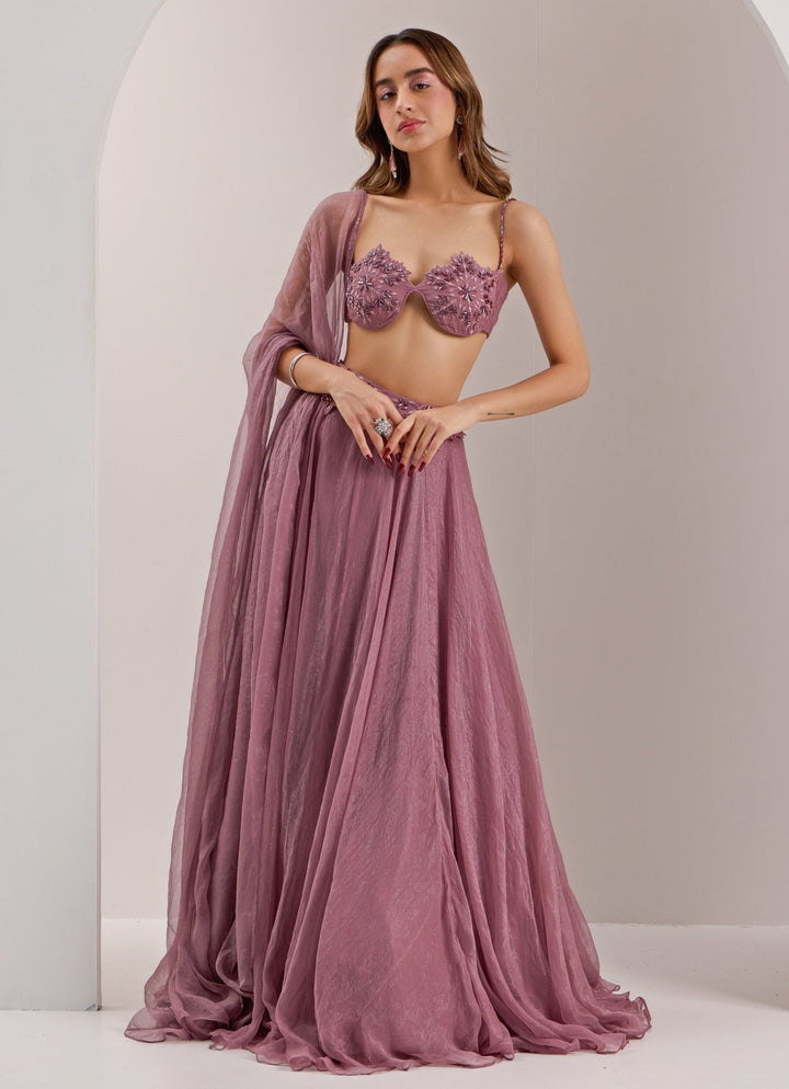 Lilac Embellished Lehenga With Snowflake Bralette Silky Bindra - Fabilicious Fashion