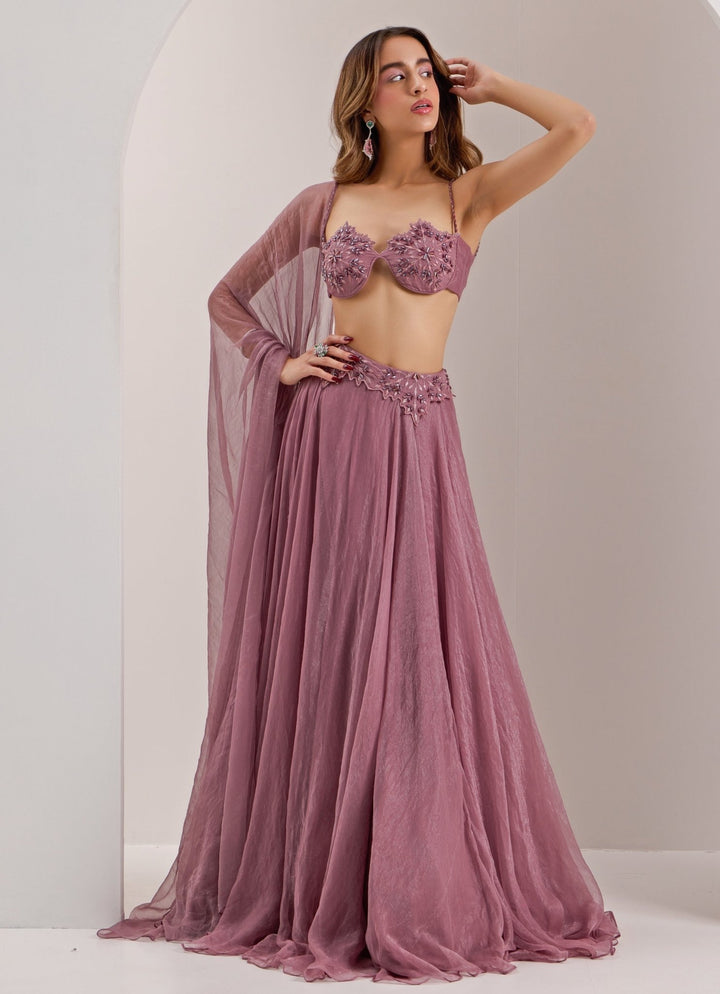 Lilac Embellished Lehenga With Snowflake Bralette Silky Bindra - Fabilicious Fashion