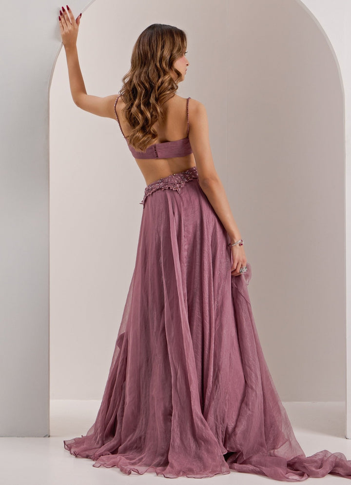 Lilac Embellished Lehenga With Snowflake Bralette Silky Bindra - Fabilicious Fashion