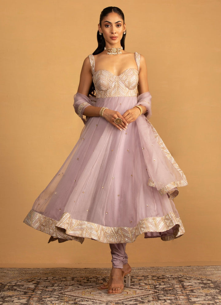 Lilac Embroidered Anarkali Set Esha Koul - Fabilicious Fashion