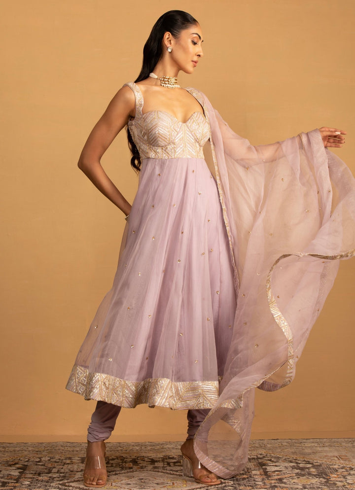 Lilac Embroidered Anarkali Set Esha Koul - Fabilicious Fashion