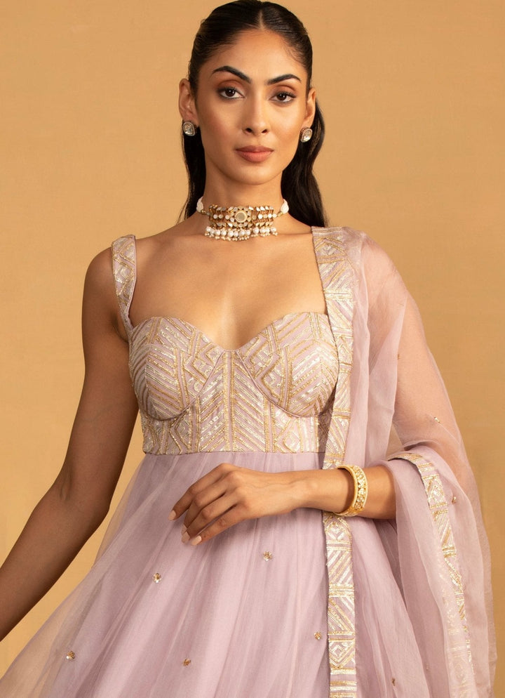 Lilac Embroidered Anarkali Set Esha Koul - Fabilicious Fashion