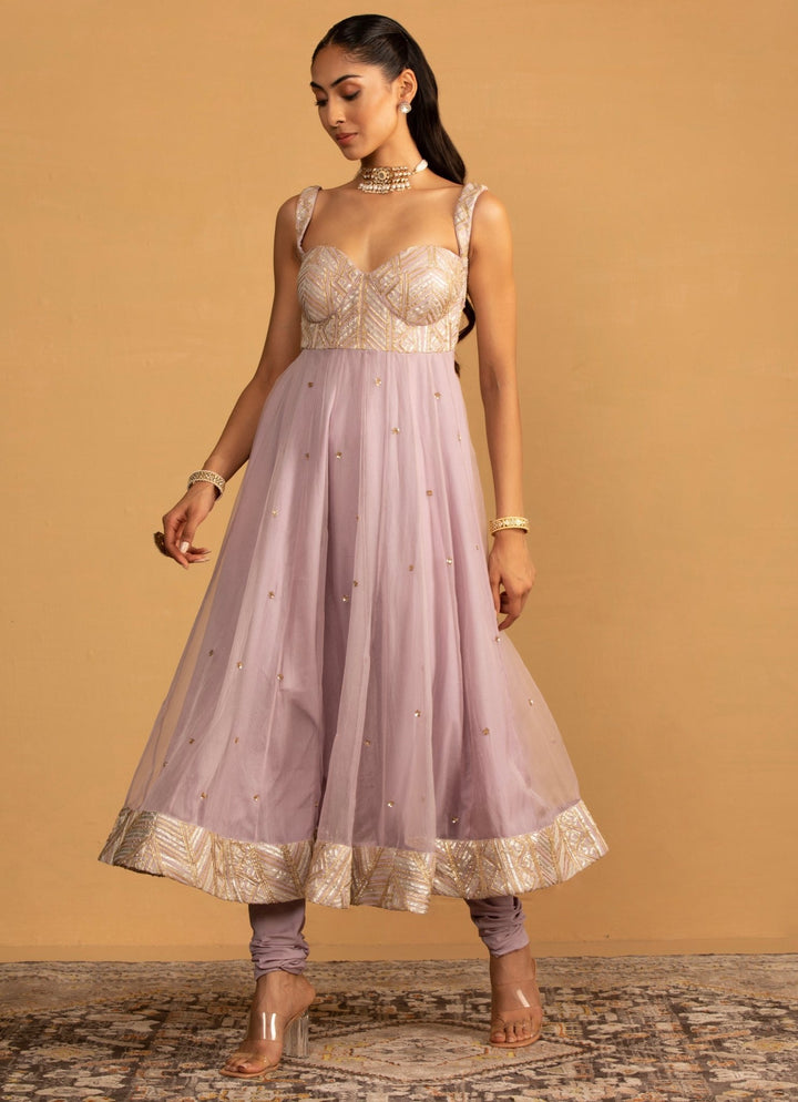 Lilac Embroidered Anarkali Set Esha Koul - Fabilicious Fashion