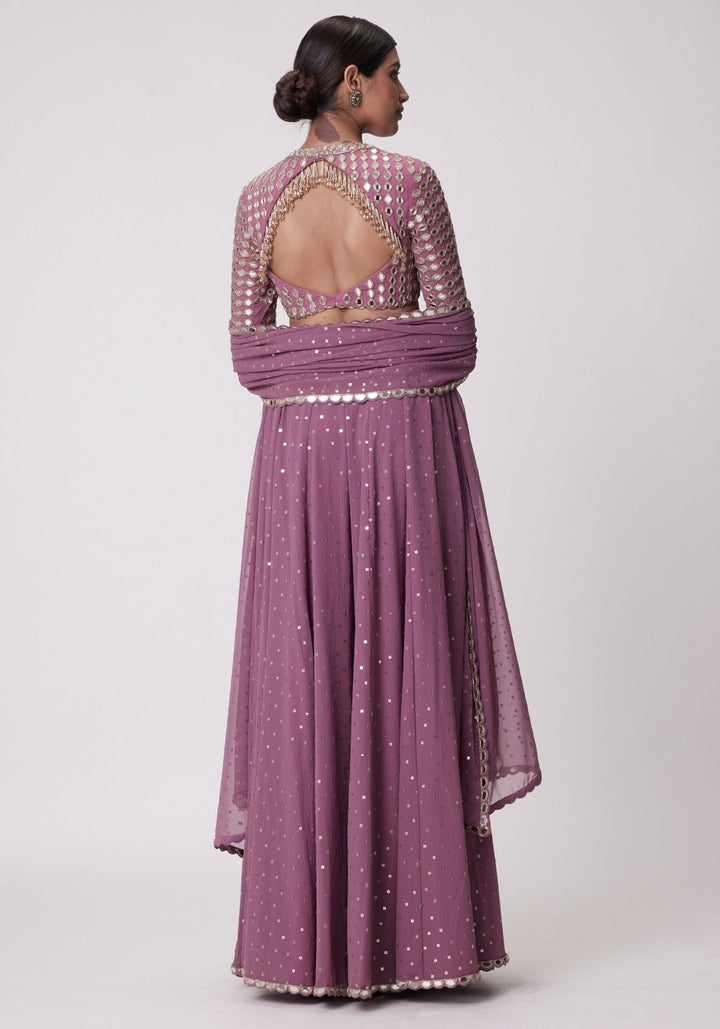 Lilac Georgette Lehenga Pant With Embroidered Full Sleeves Blouse Vvani by Vani Vats - Fabilicious Fashion