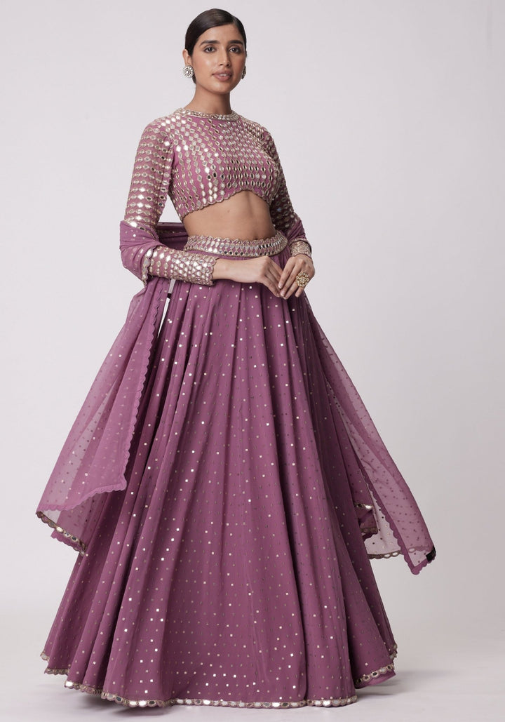 Lilac Georgette Lehenga Pant With Embroidered Full Sleeves Blouse Vvani by Vani Vats - Fabilicious Fashion