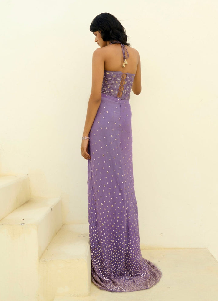 Lilac Georgette Slit Drape Skirt Set Chamee and Palak - Fabilicious Fashion