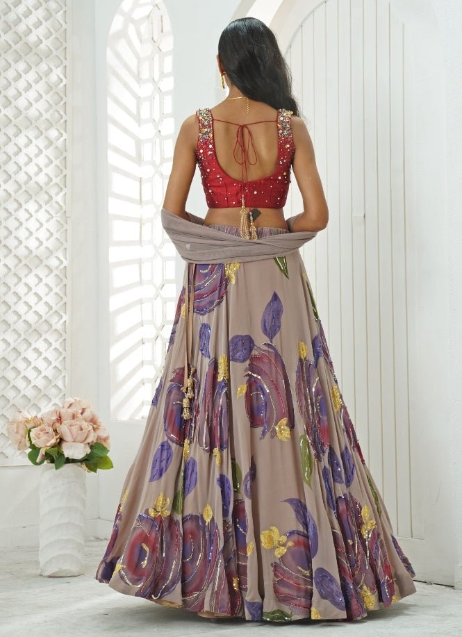 Lilac Hand Painted Georgette Lehenga Set Priti Sahni - Fabilicious Fashion