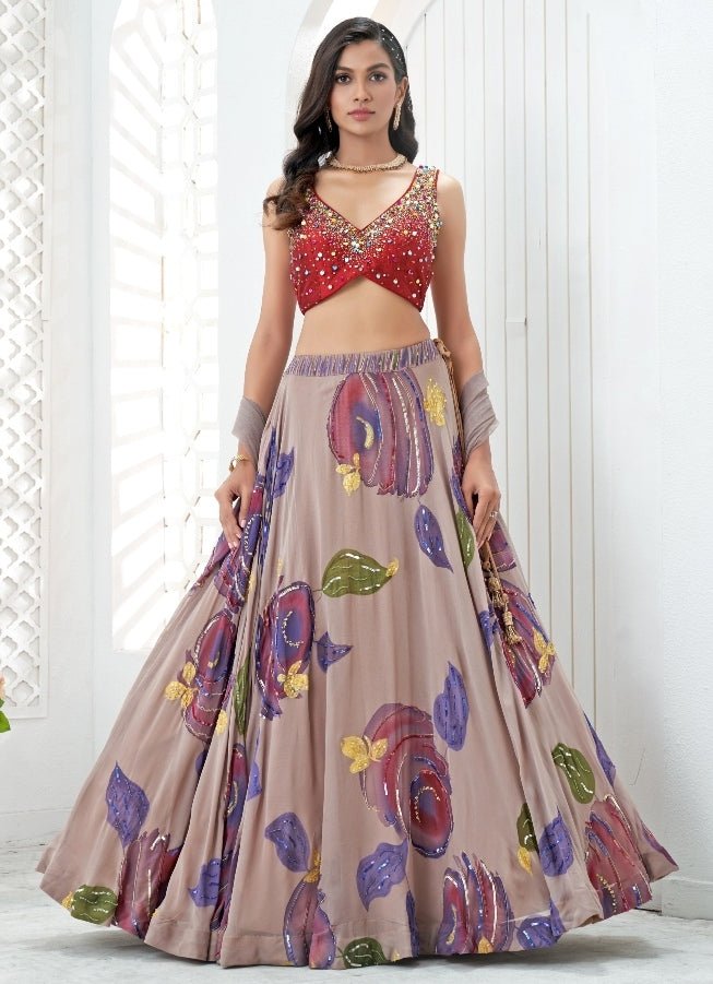 Lilac Hand Painted Georgette Lehenga Set Priti Sahni - Fabilicious Fashion