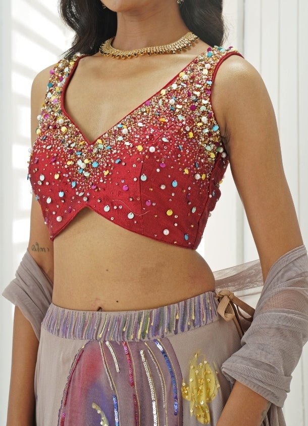 Lilac Hand Painted Georgette Lehenga Set Priti Sahni - Fabilicious Fashion