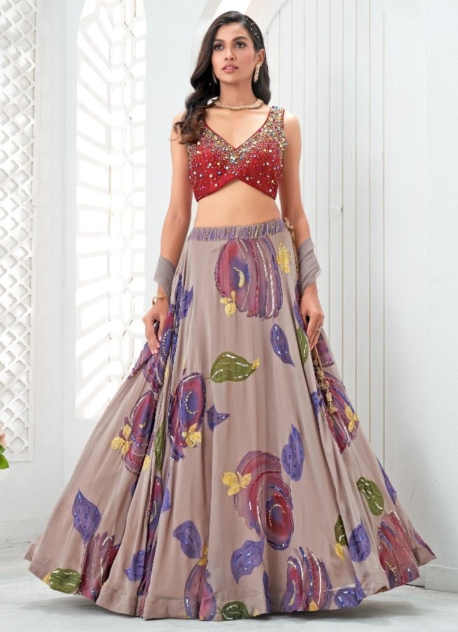 Lilac Hand Painted Georgette Lehenga Set Priti Sahni - Fabilicious Fashion