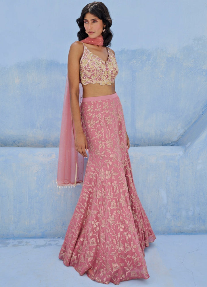 Lilac Pink Georgette Lehenga Set Chamee and Palak - Fabilicious Fashion