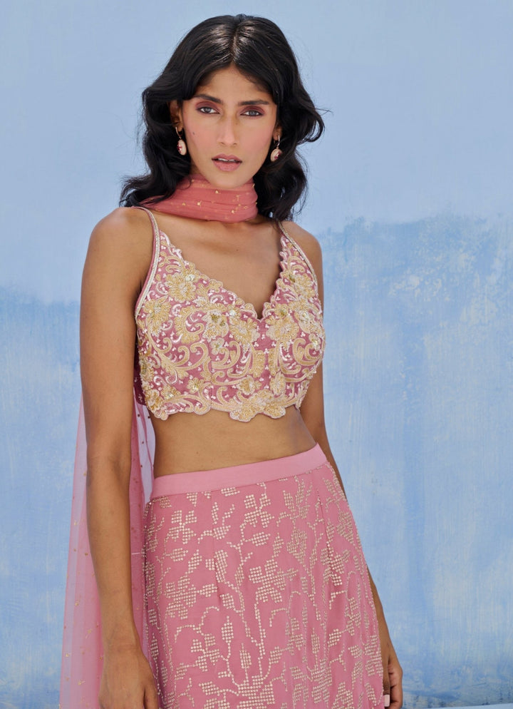 Lilac Pink Georgette Lehenga Set Chamee and Palak - Fabilicious Fashion